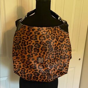 Dooney & Bourke Leopard Print Leather Shoulder Bag with Black Accents